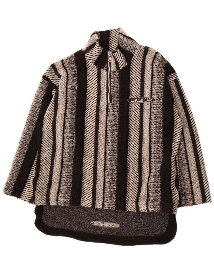 Oncle Sam Pull à col zippé pour homme XL en polyester rayé noir