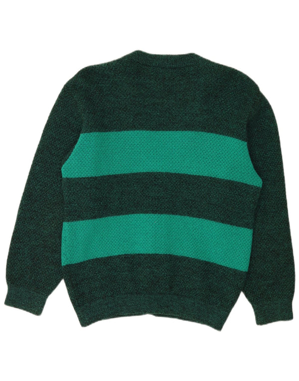 Gomena Cardigan Femme Pull UK 14 Grande Laine Vierge Rayée Verte