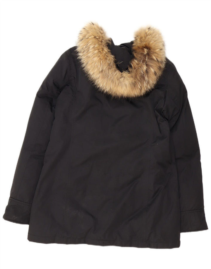 WOOLRICH Manteau rembourré à capuche pour femme UK 16 Large Noir Polyester