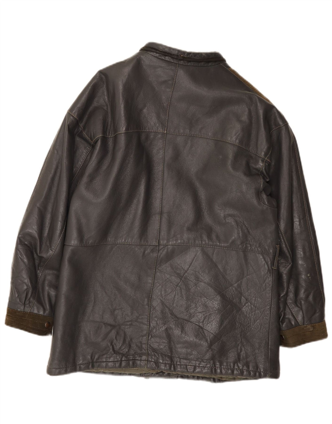 veste en cuir femme vintage IT 44 Cuir colorblock gris moyen