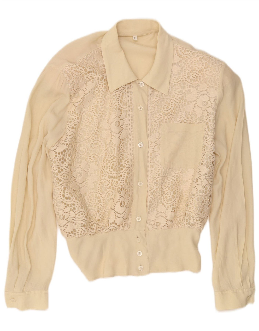 Blouse chemise femme vintage IT 44 Soie florale beige moyen