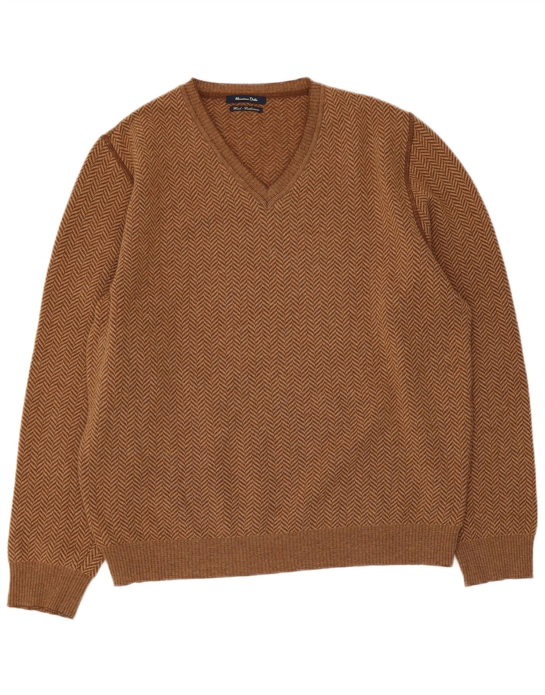 Massimo Dutti Pull col V pour homme en laine à chevrons Marron Large
