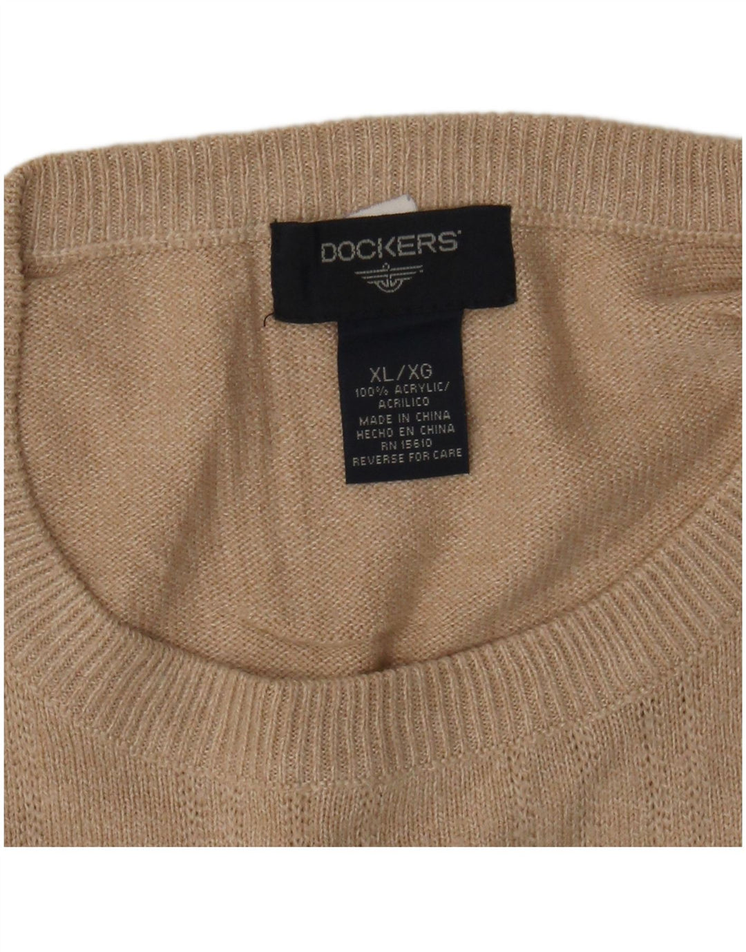 DOCKERS Pull Col Rond Homme XL Beige Rayé Polyacrylique