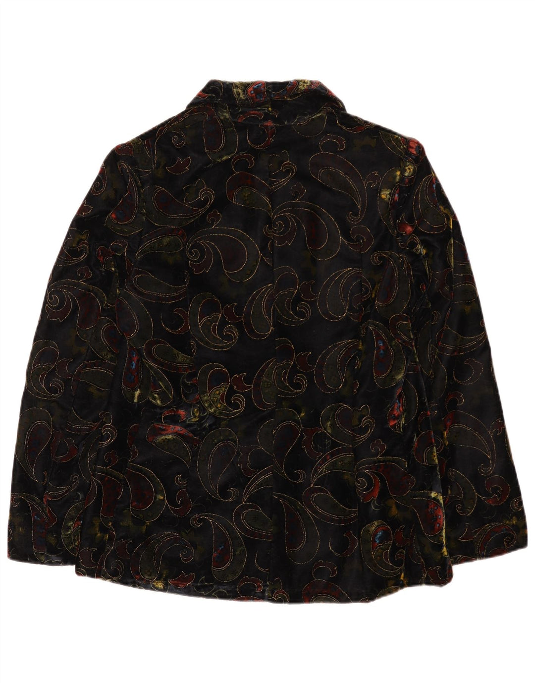 vintage Femmes 2 Bouton Velours Blazer Veste UK 12 Moyen Noir Paisley