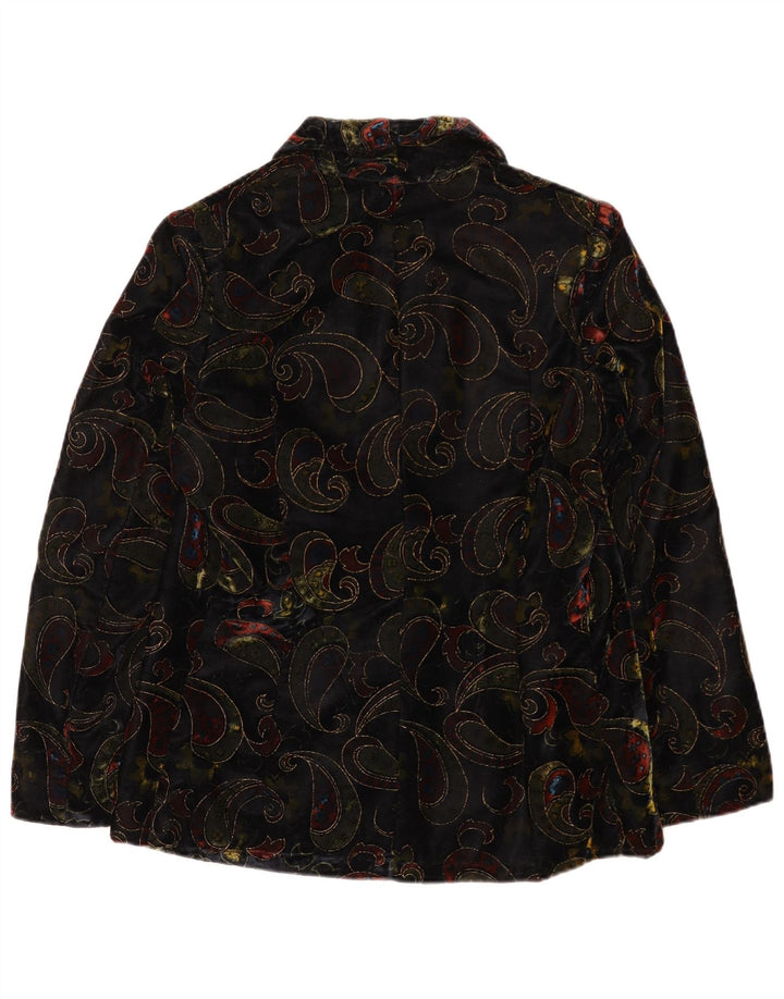 vintage Femmes 2 Bouton Velours Blazer Veste UK 12 Moyen Noir Paisley