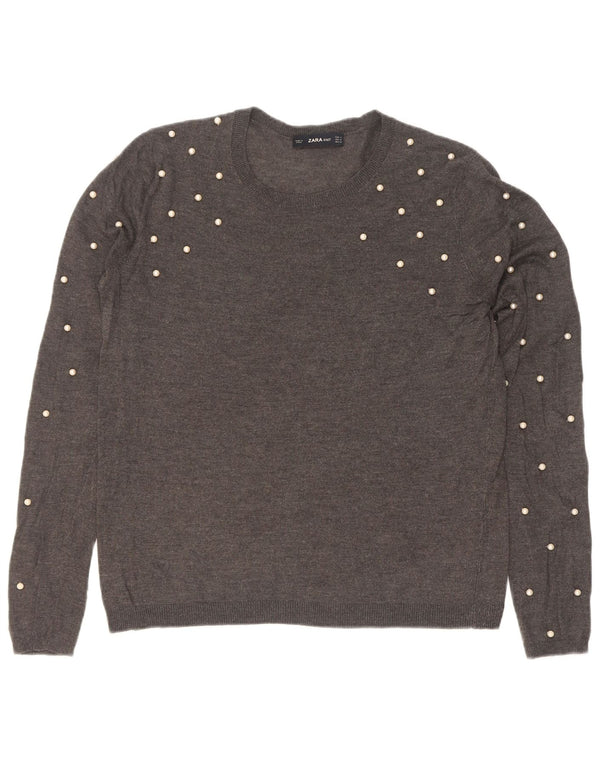 Zara Pull col bateau pour femme UK 14 Gris moyen à pois