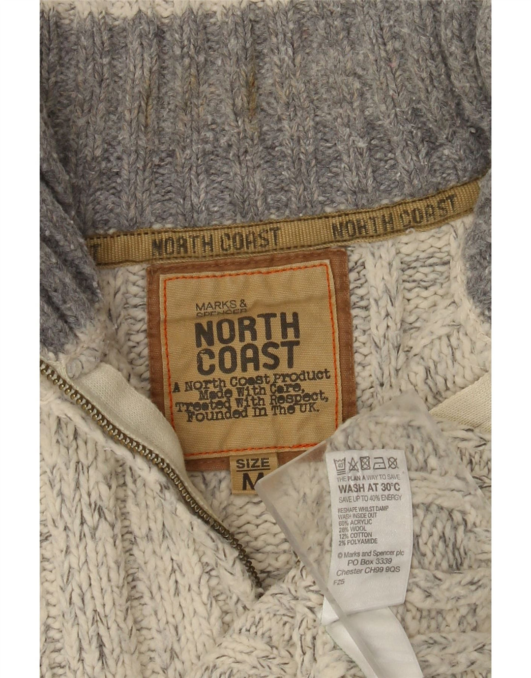 Marks & Spencer Pull col zippé homme gris moyen acrylique moucheté