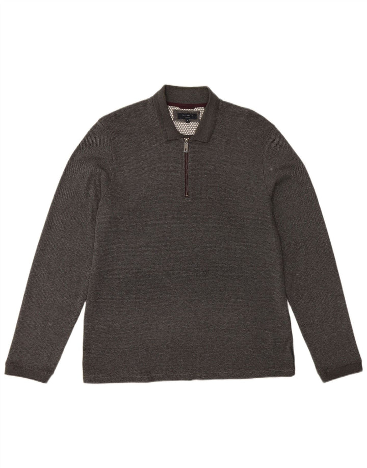 TED BAKER Polo à manches longues pour homme London Taille 5 XL Coton gris