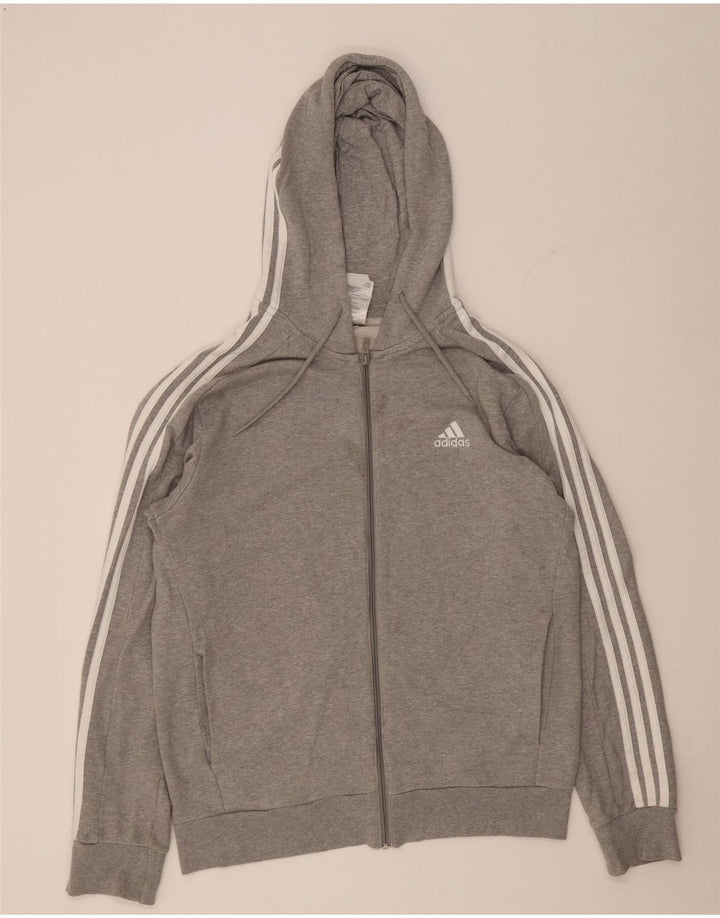 Adidas Pull à capuche zippé coupe régulière pour homme en coton gris moyen