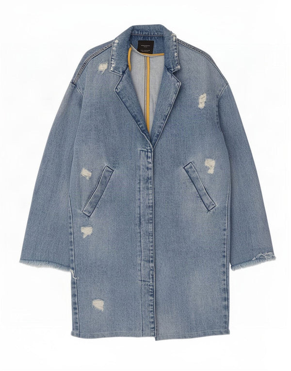 Zara Womens Trafaluc Distressed Denim Manteau UK 14 Bleu Moyen