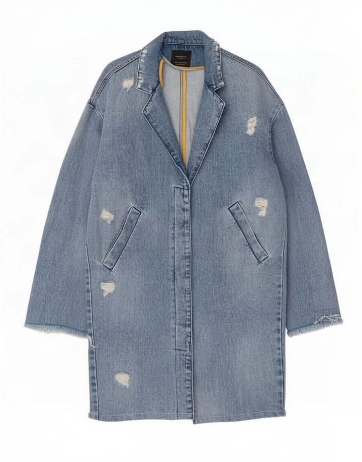Zara Womens Trafaluc Distressed Denim Manteau UK 14 Bleu Moyen