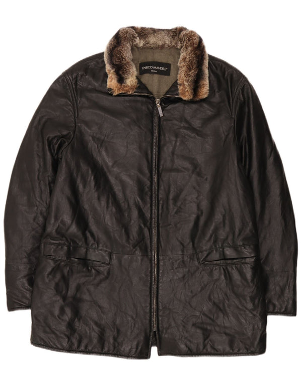 Enrico Mandelli Veste en cuir pour homme UK 42 XL Noir