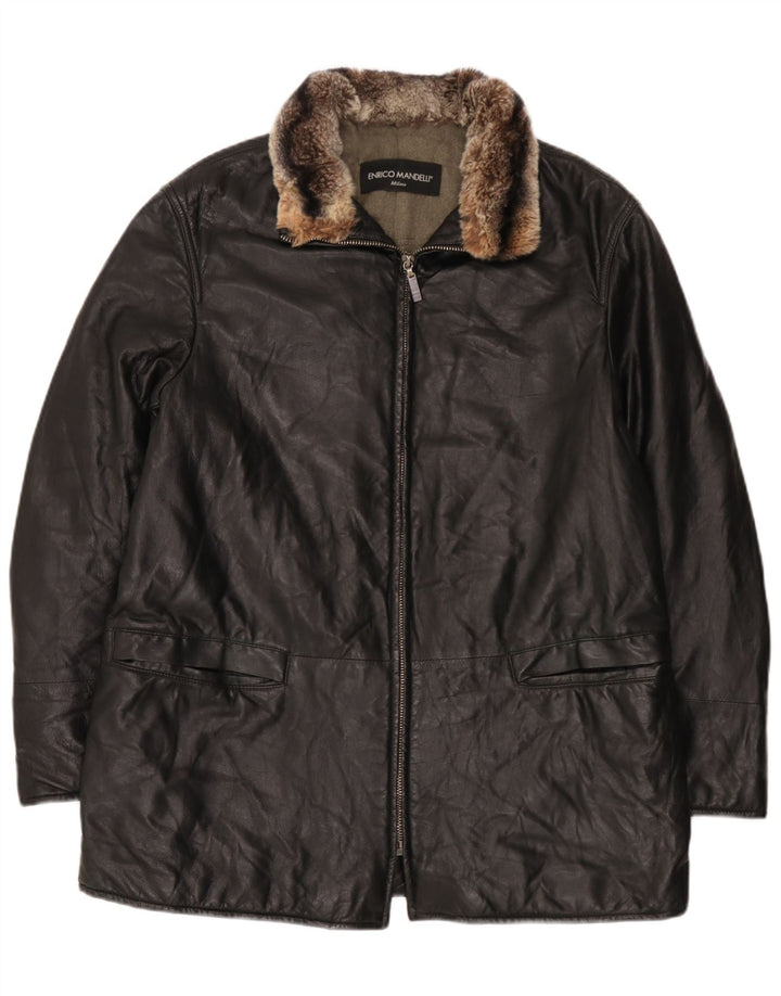 Enrico Mandelli Veste en cuir pour homme UK 42 XL Noir