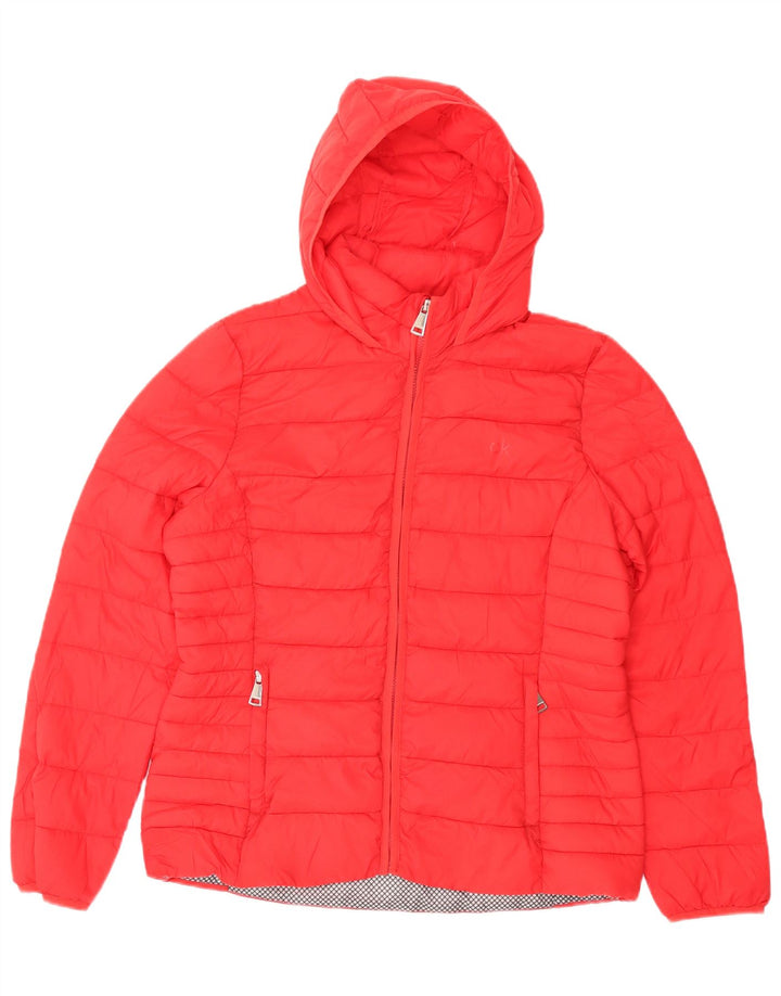 Calvin Klein Veste matelassée à capuche pour femme UK 16 Large Rouge Nylon