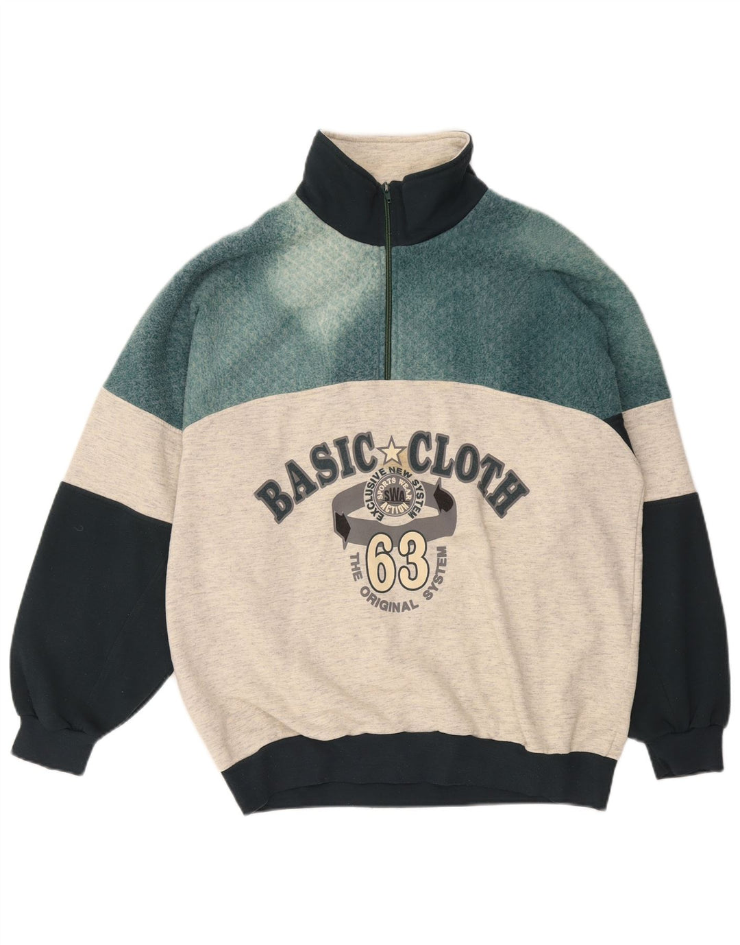 EXTE Sweat-shirt graphique à col zippé pour hommes, grand color block gris