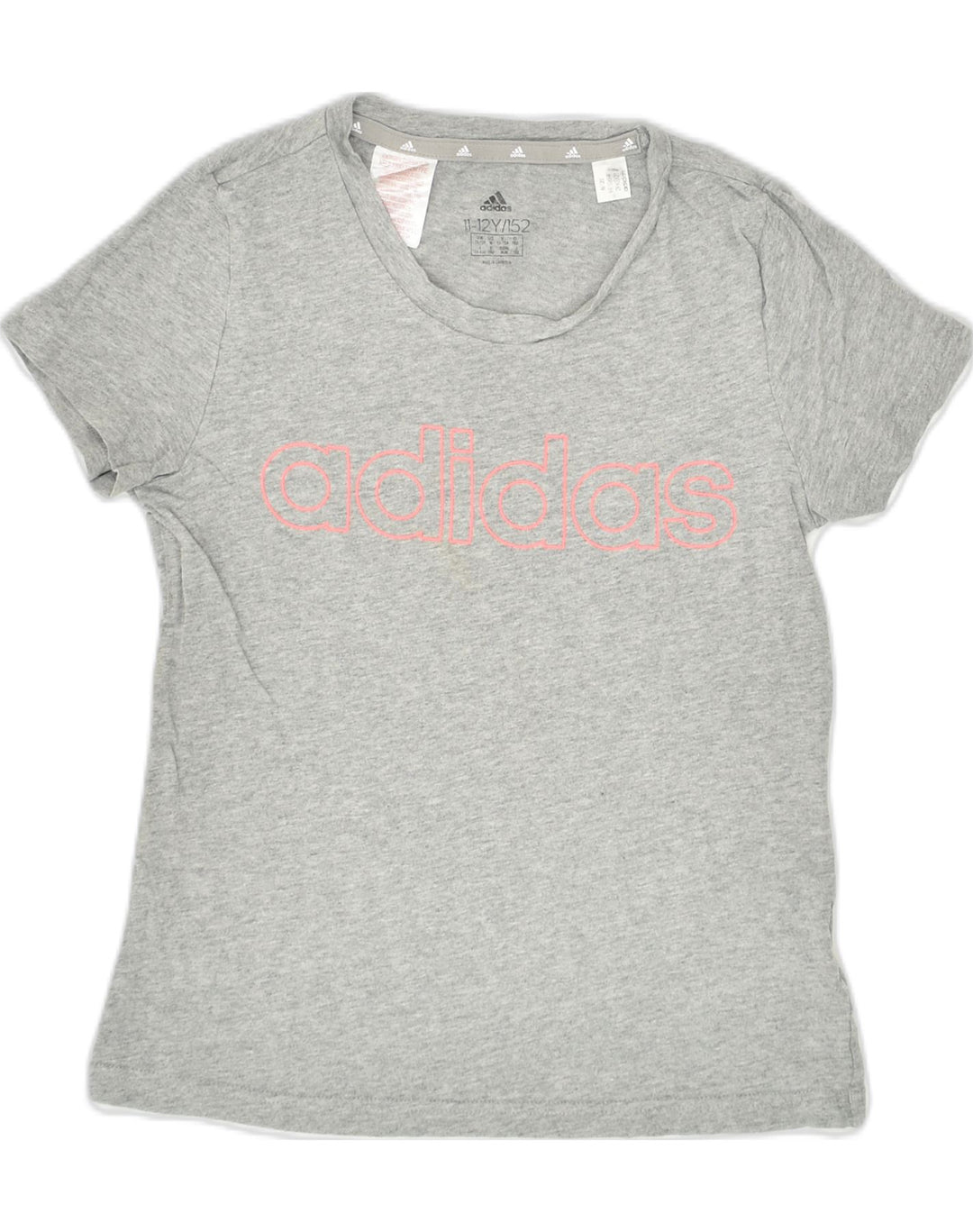 ADIDAS Girls Graphic T-Shirt Top 11-12 Years Grey Cotton | Vintage Adidas | Thrift | Second-Hand Adidas | Used Clothing | Messina Hembry 