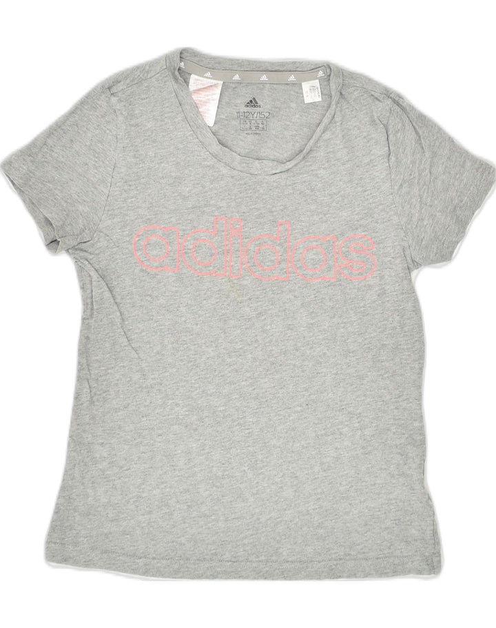 ADIDAS Girls Graphic T-Shirt Top 11-12 Years Grey Cotton | Vintage Adidas | Thrift | Second-Hand Adidas | Used Clothing | Messina Hembry 