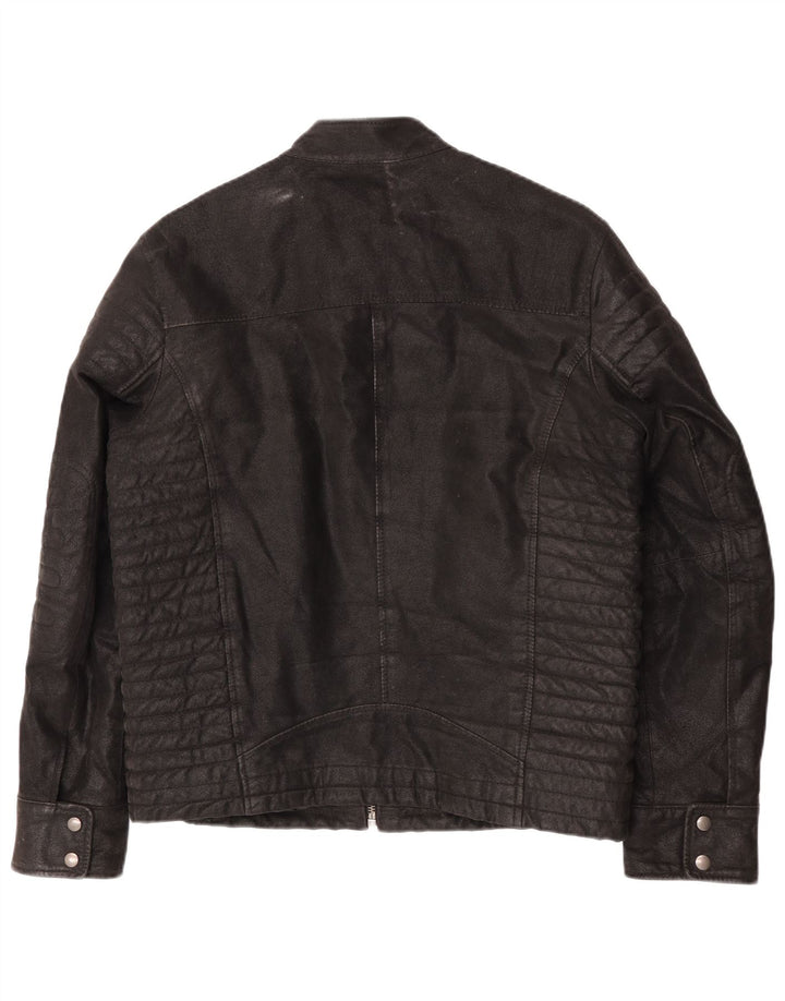 CLOCK HOUSE Veste de motard en cuir pour homme UK 40 Grand cuir noir