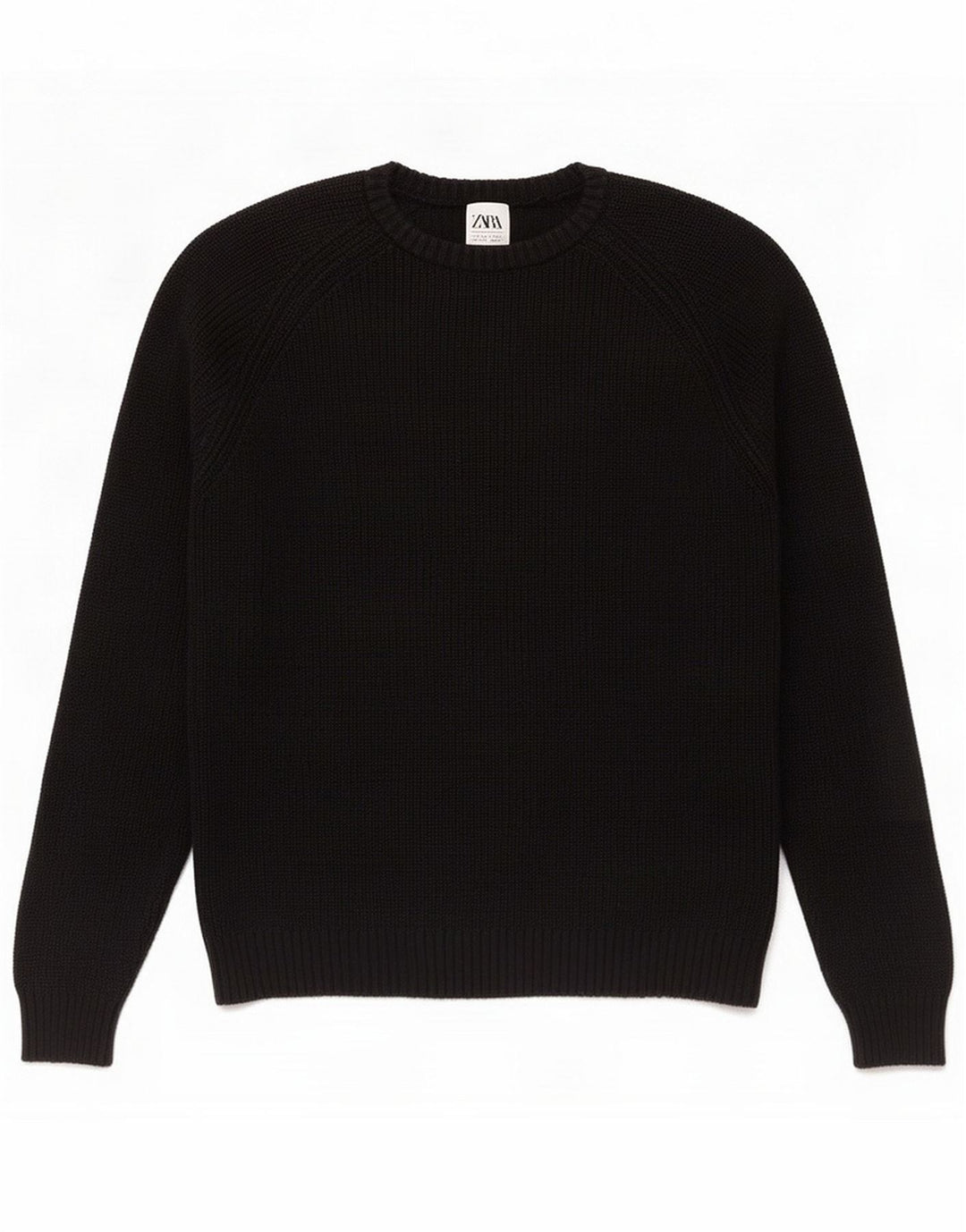 Zara Pull col rond pour homme en coton noir moyen