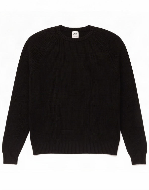 Zara Pull col rond pour homme en coton noir moyen