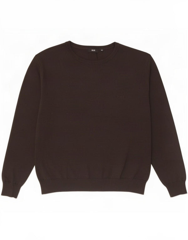 Hugo Boss Mens Regular Fit Boat Neck Jumper Sweater 2XL Brown Polyacrylic