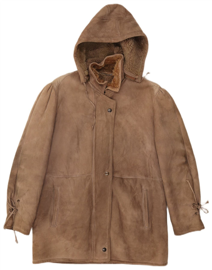 SHEARLING Manteau à capuche en peau de mouton pour femme IT 48 XL Marron