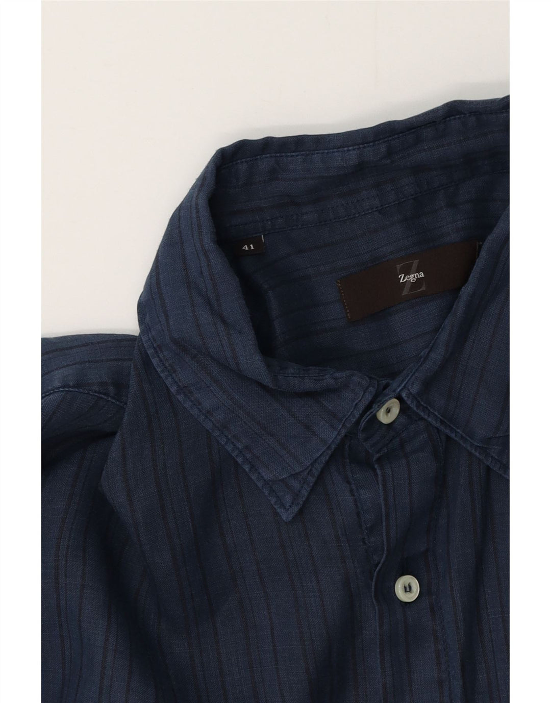 ZEGNA Chemise à manches courtes pour homme Taille 41 Bleu marine moyen rayé