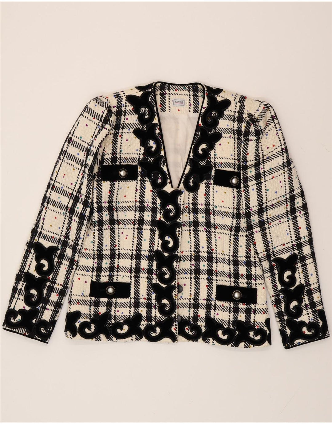 RENZO Veste Blazer Oversize Femme IT 40 Petit Carreau Blanc Cassé