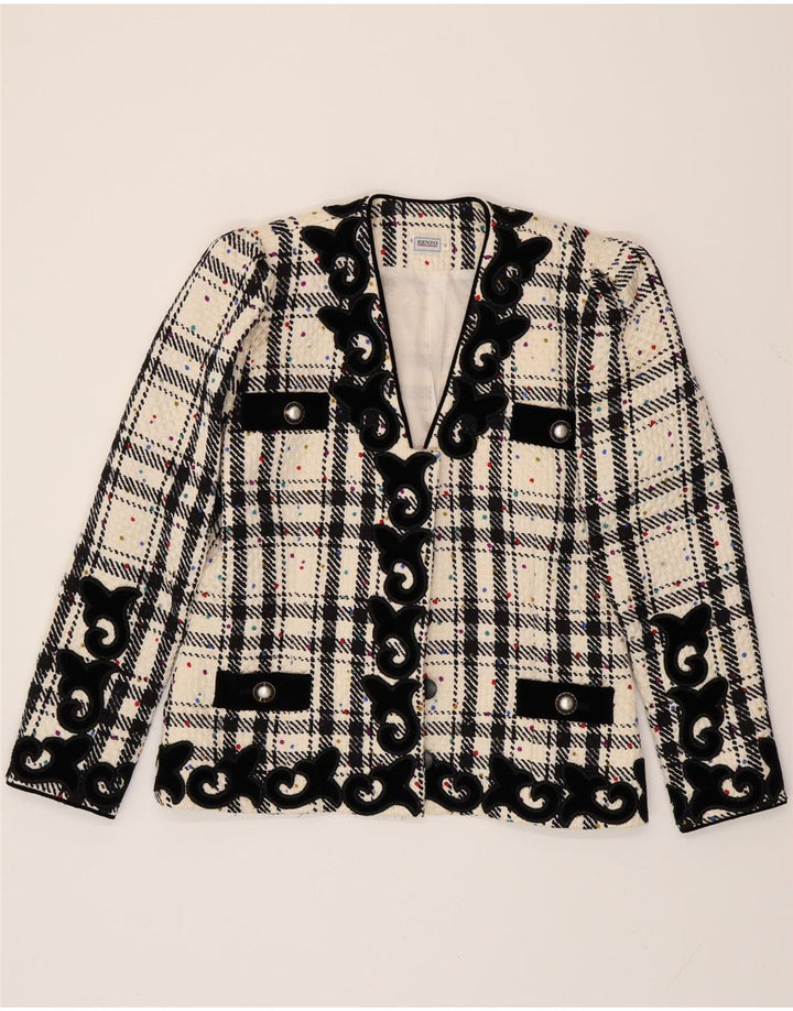 RENZO Veste Blazer Oversize Femme IT 40 Petit Carreau Blanc Cassé
