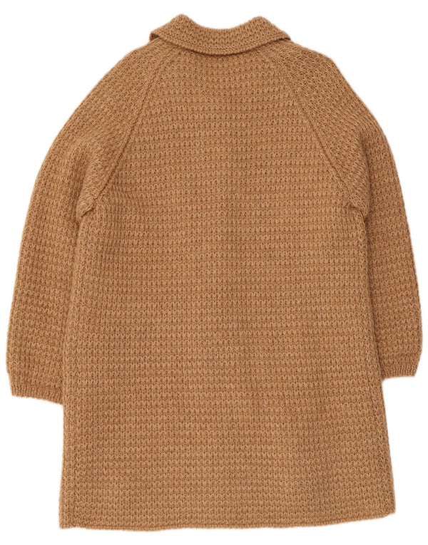 vintage Femme Longline Cardigan Pull UK 16 Grand Beige