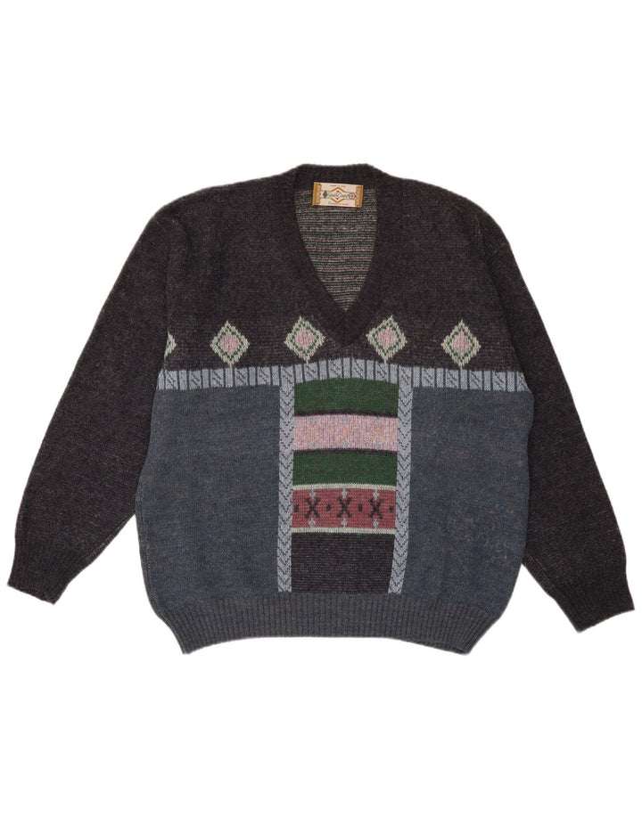 South Coast Pull col V pour homme Grand motif géométrique multicolore