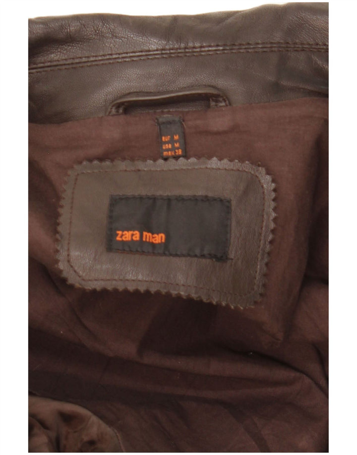 Zara Veste en cuir pour homme UK 38 Cuir marron moyen