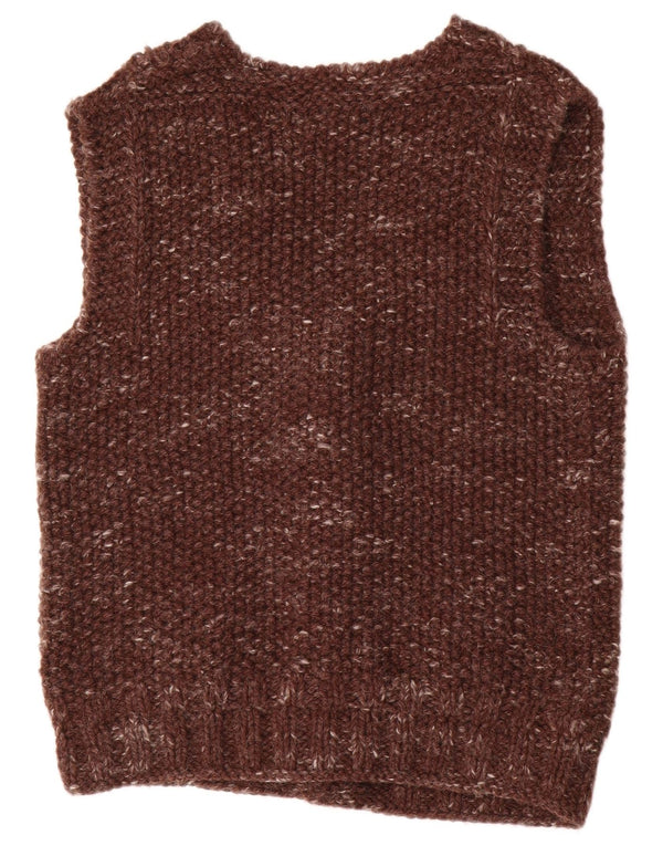 vintage Mens Cardigan sans manches Pull Moyen Brun Moucheté