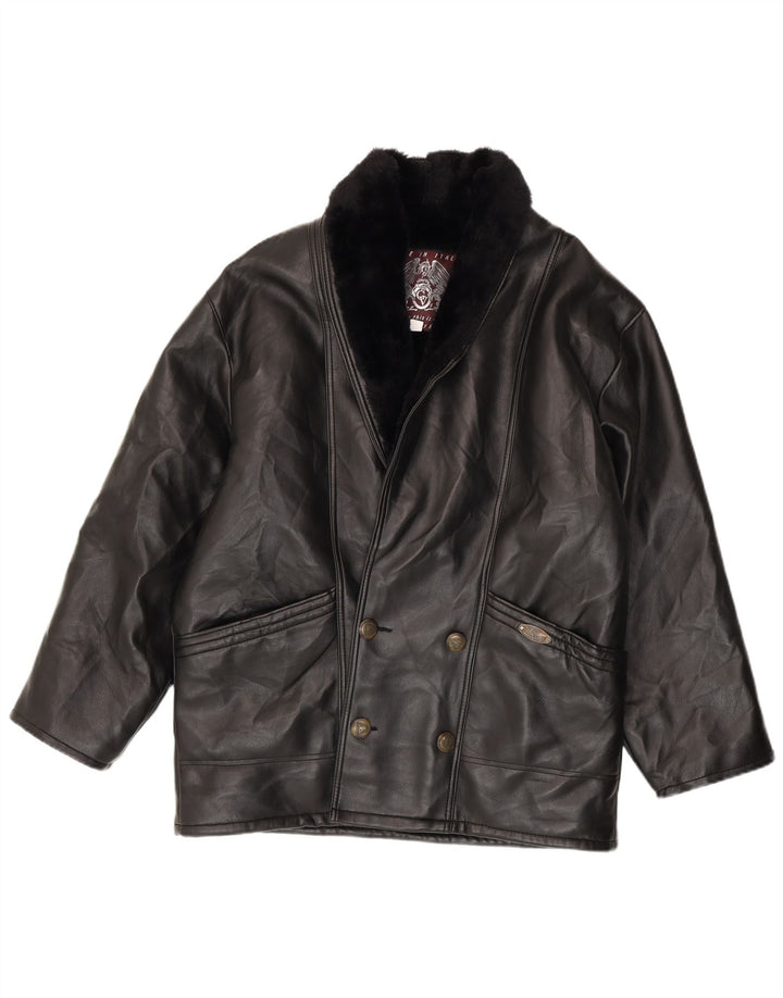 vintage Mens Double Breasted Shearling Jacket UK 40 Grand Shearling Noir