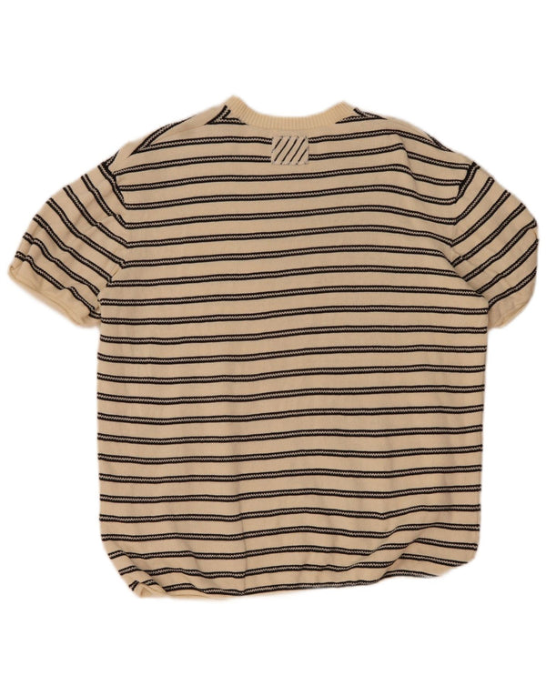 Zara Pull à manches courtes et col rond pour homme, grandes rayures beiges