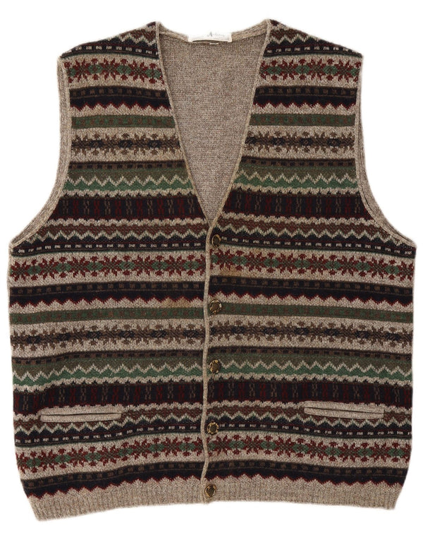 vintage Mens Cardigan sans manches Pull IT 54 XL Gris Fair Isle Mohair