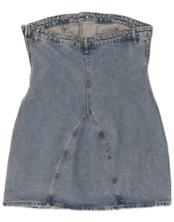 Zara Femme Denim Mini Robe Bustier UK 18 XL Bleu Coton