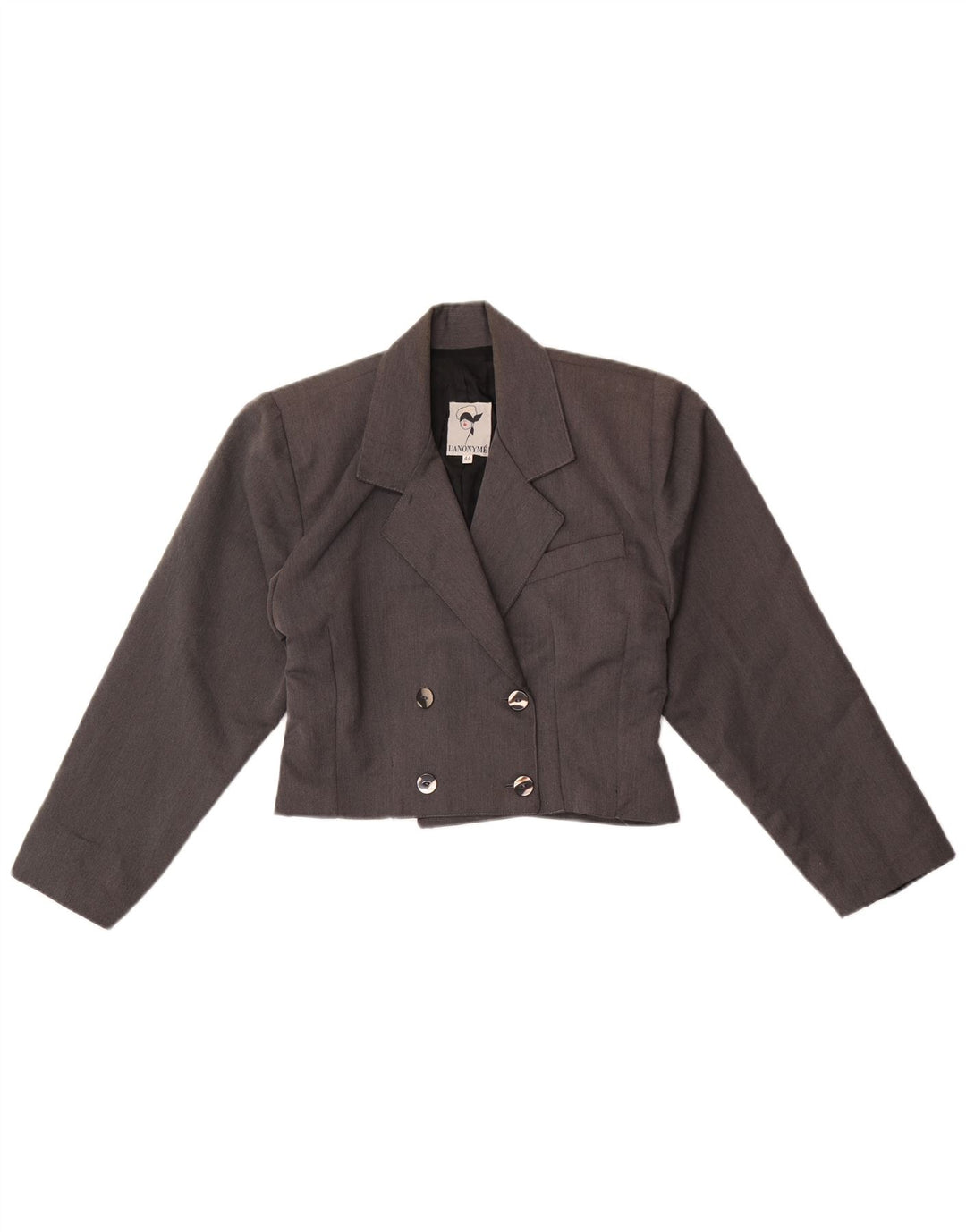 vintage Femmes Crop Double Breasted Blazer Veste IT 44 Gris Moyen