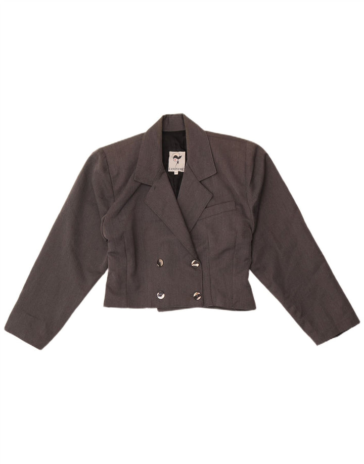 vintage Femmes Crop Double Breasted Blazer Veste IT 44 Gris Moyen