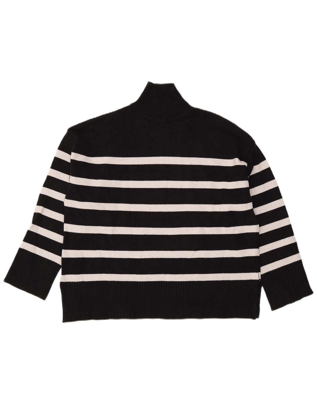 Zara Pull surdimensionné à col roulé pour femme UK 16 Large Noir Rayé