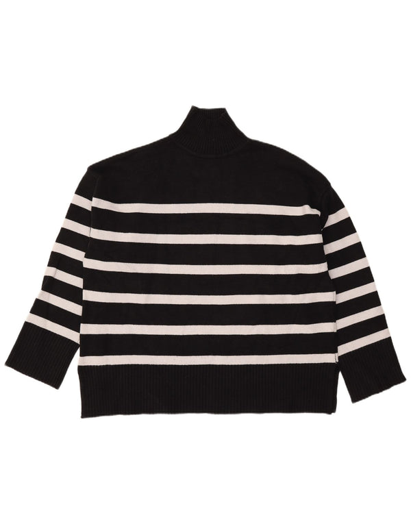 Zara Pull surdimensionné à col roulé pour femme UK 16 Large Noir Rayé