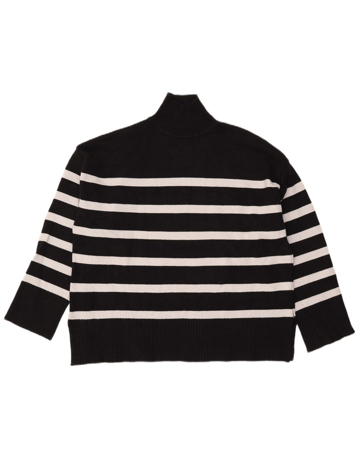 Zara Pull surdimensionné à col roulé pour femme UK 16 Large Noir Rayé