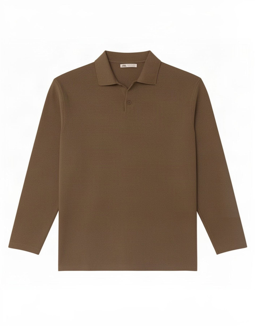 Polo À Manches Longues Homme Zara Homme Marron Moyen Viscose