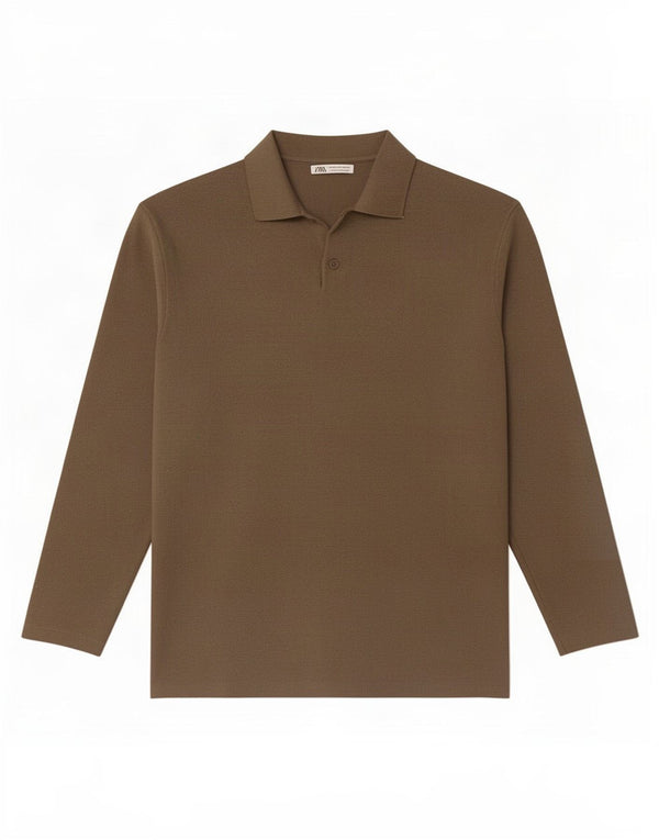 Polo À Manches Longues Homme Zara Homme Marron Moyen Viscose