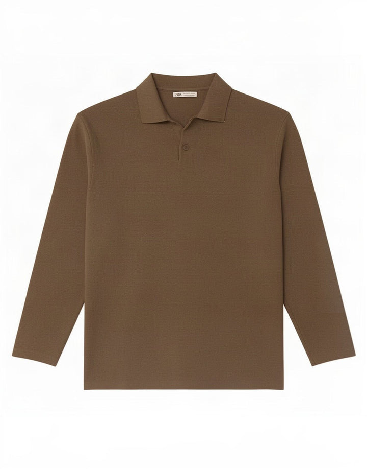 Polo À Manches Longues Homme Zara Homme Marron Moyen Viscose