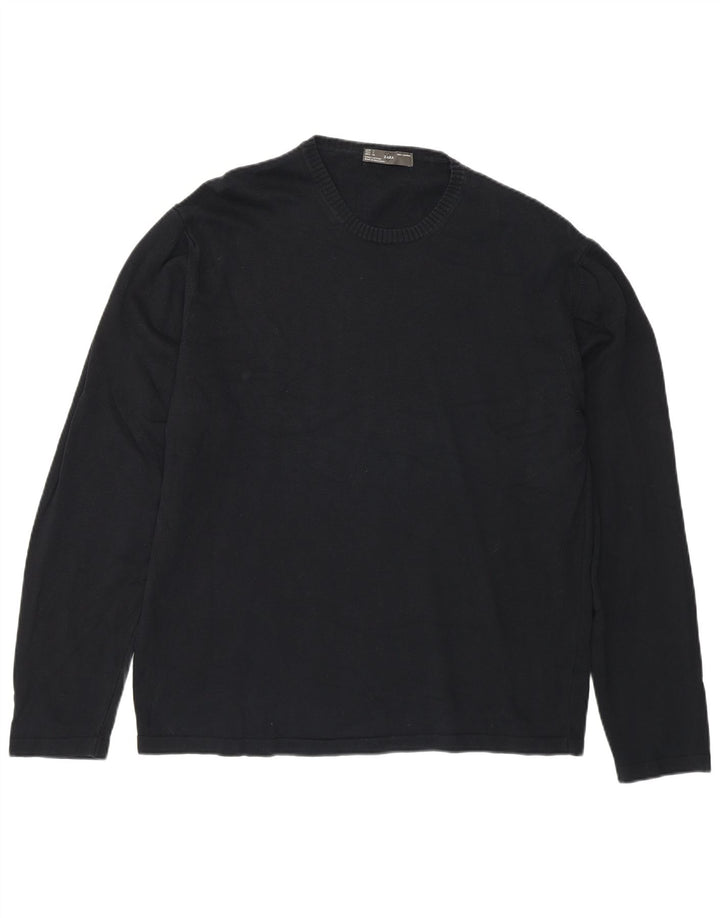 Zara Pull à col rond pour homme en coton bleu marine Taille L