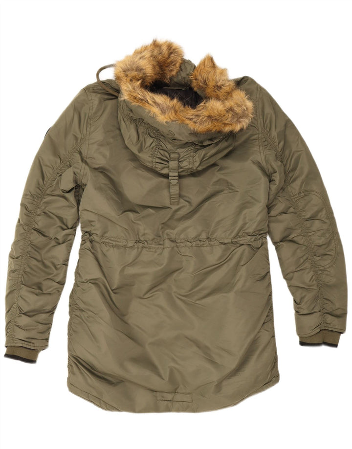 Superdry Parka à capuche pour femme UK 12 Medium Khaki Nylon