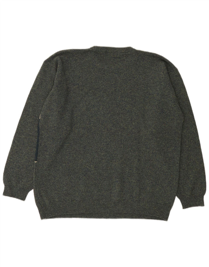 Marks & Spencer Pull à col rond pour homme Large Vert Colorblock