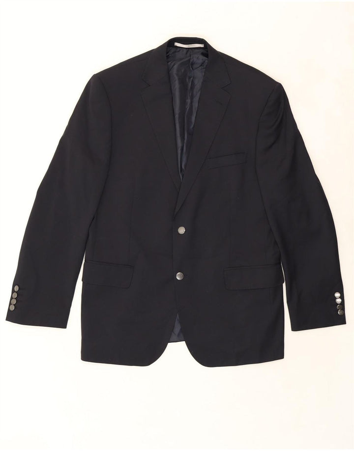MARKS & SPENCER Mens 2 Button Blazer Jacket UK 42 XL Navy Blue Polyester Vintage Marks & Spencer and Second-Hand Marks & Spencer from Messina Hembry 