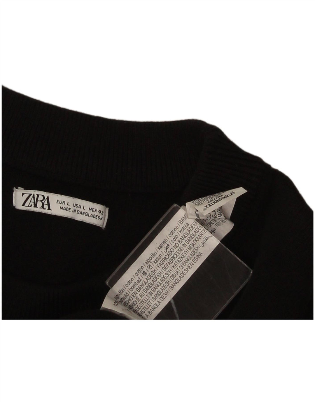 Zara Pull à col rond pour homme en coton noir Large